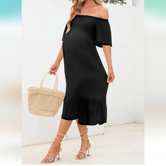 Large loose fitting off the shoulder Midi dress - Picture 3 of 8